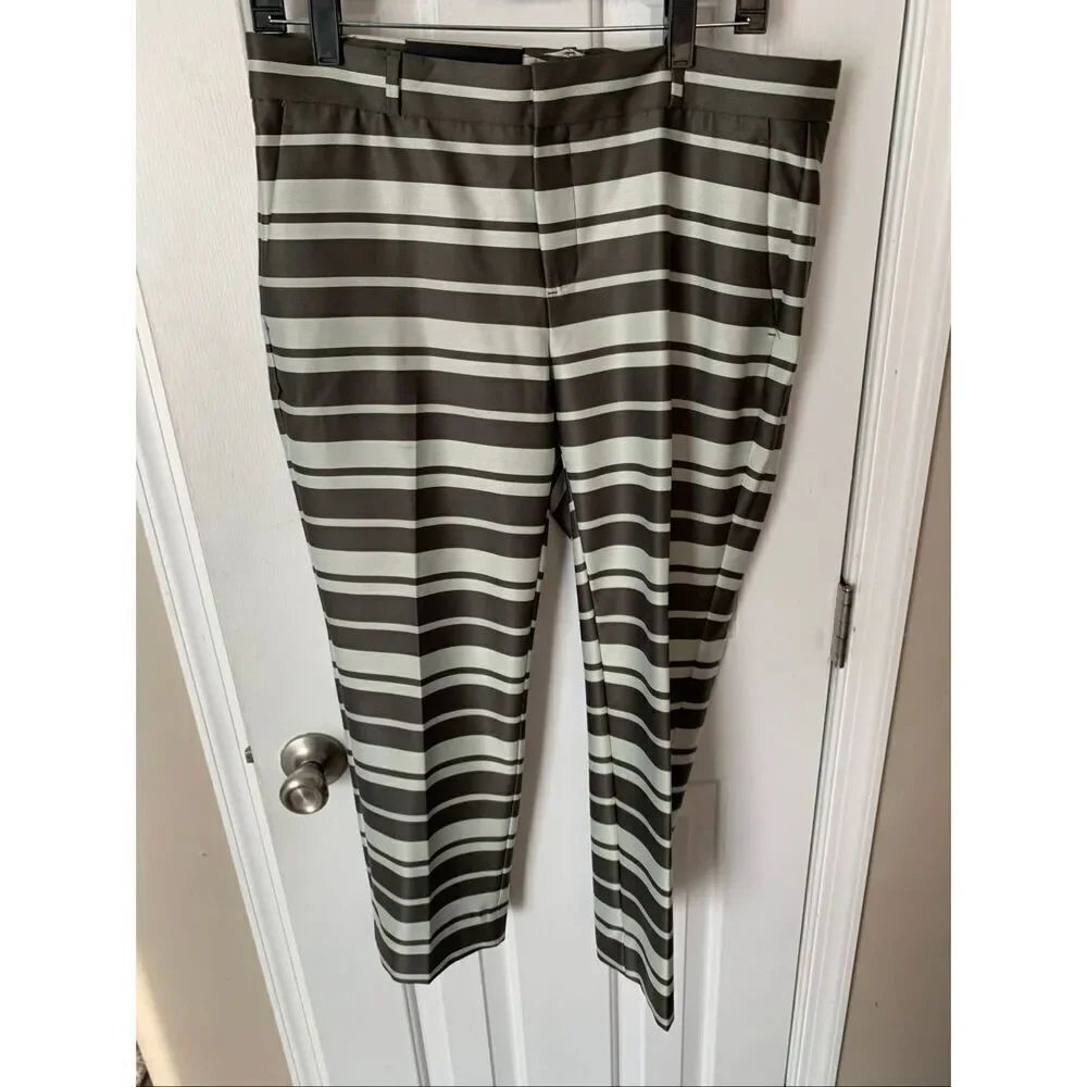 Banana Republic Women Avery Satin Striped Pants green SZ 8P NWT